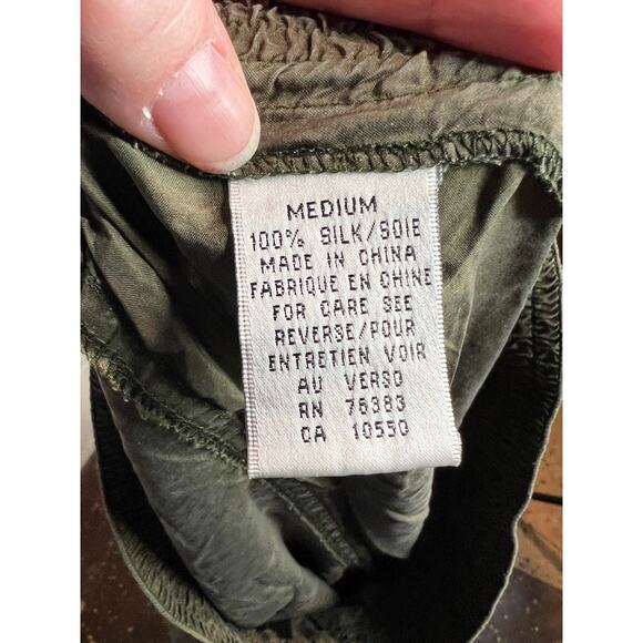 pants 100% silk drab green elastic waist 1980s - Picture 9 of 10